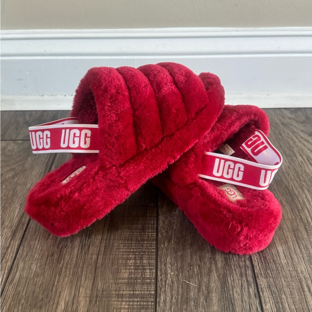 UGG Red Fluffy Sandals
